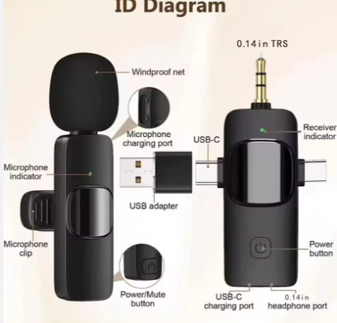 Professional Wireless Lavalier Microphone for IPhone, Android, Camera, Wireless Mini Microphones, Crystal Clear Sound