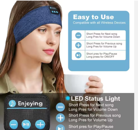 Sleep Eye Mask 2 in 1 Headband Earphones Wireless Built-in Ultra-thin HD Stereo Speakers Suitable for Sports and Sleep