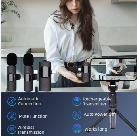 Professional Wireless Lavalier Microphone for IPhone, Android, Camera, Wireless Mini Microphones, Crystal Clear Sound