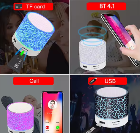 Waterproof IPX4 BT4.1 Wireless Mini Speaker with RGB LED Noise Cancelling Outdoor Travel Portable Speakers